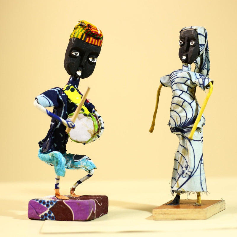 African Tribal Musician and Dancer Statues Handcrafted Cloth Art Home Decor-G5904