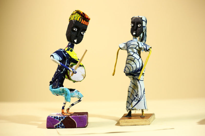African Tribal Musician and Dancer Statues Handcrafted Cloth Art Home Decor-G5904