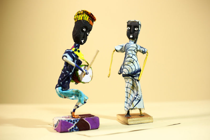 African Tribal Musician and Dancer Statues Handcrafted Cloth Art Home Decor-G5904
