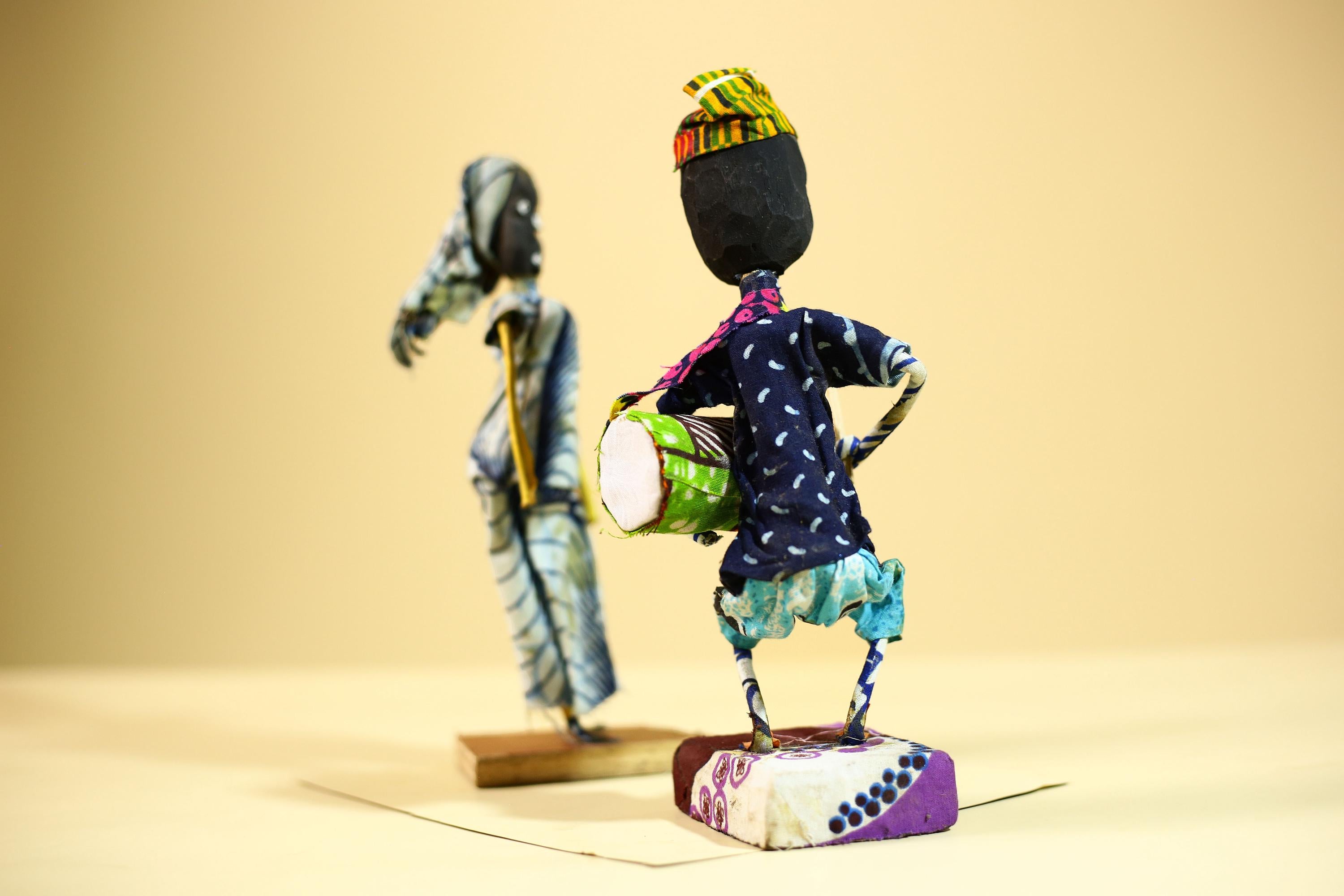 African Tribal Musician and Dancer Statues Handcrafted Cloth Art Home Decor-G5904