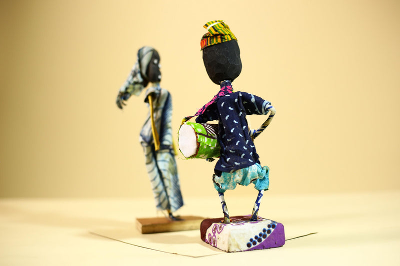 African Tribal Musician and Dancer Statues Handcrafted Cloth Art Home Decor-G5904