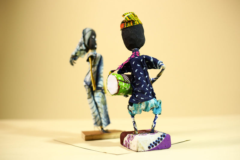 African Tribal Musician and Dancer Statues Handcrafted Cloth Art Home Decor-G5904