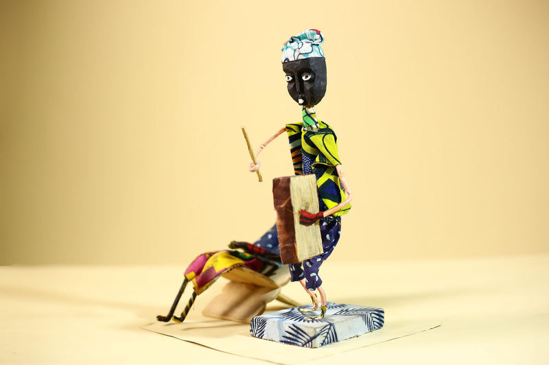 African Tribal Elder and Drummer Statues Handcrafted Cloth Folk Art Decor-G5905