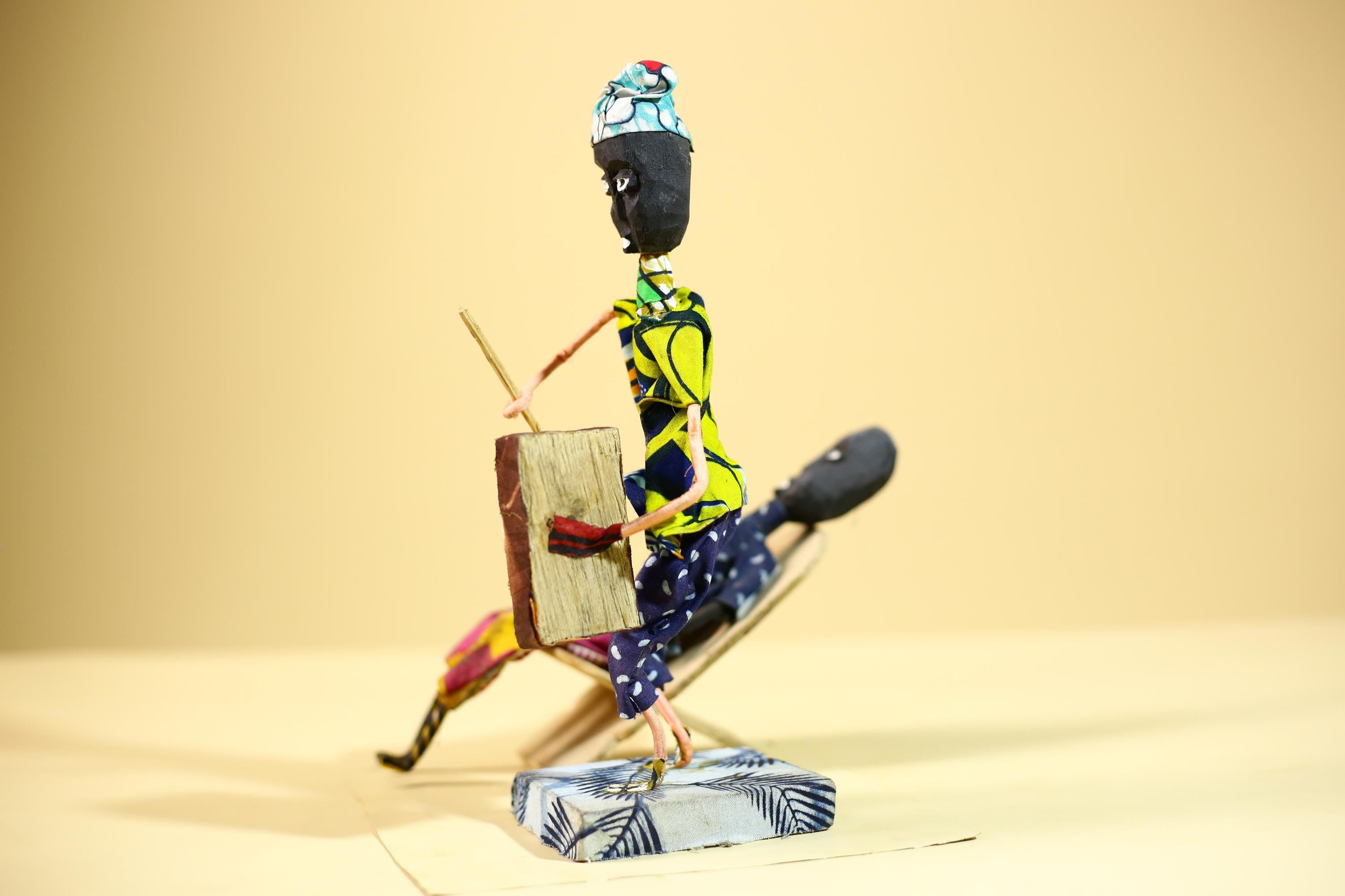 African Tribal Elder and Drummer Statues Handcrafted Cloth Folk Art Decor-G5905