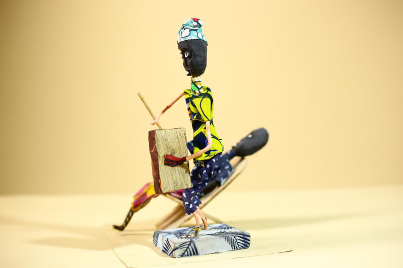 African Tribal Elder and Drummer Statues Handcrafted Cloth Folk Art Decor-G5905
