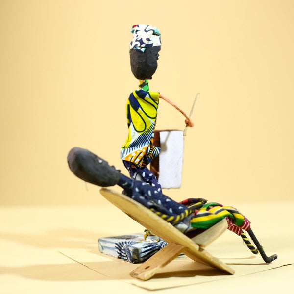 African Tribal Elder and Drummer Statues Handcrafted Cloth Folk Art Decor-G5905