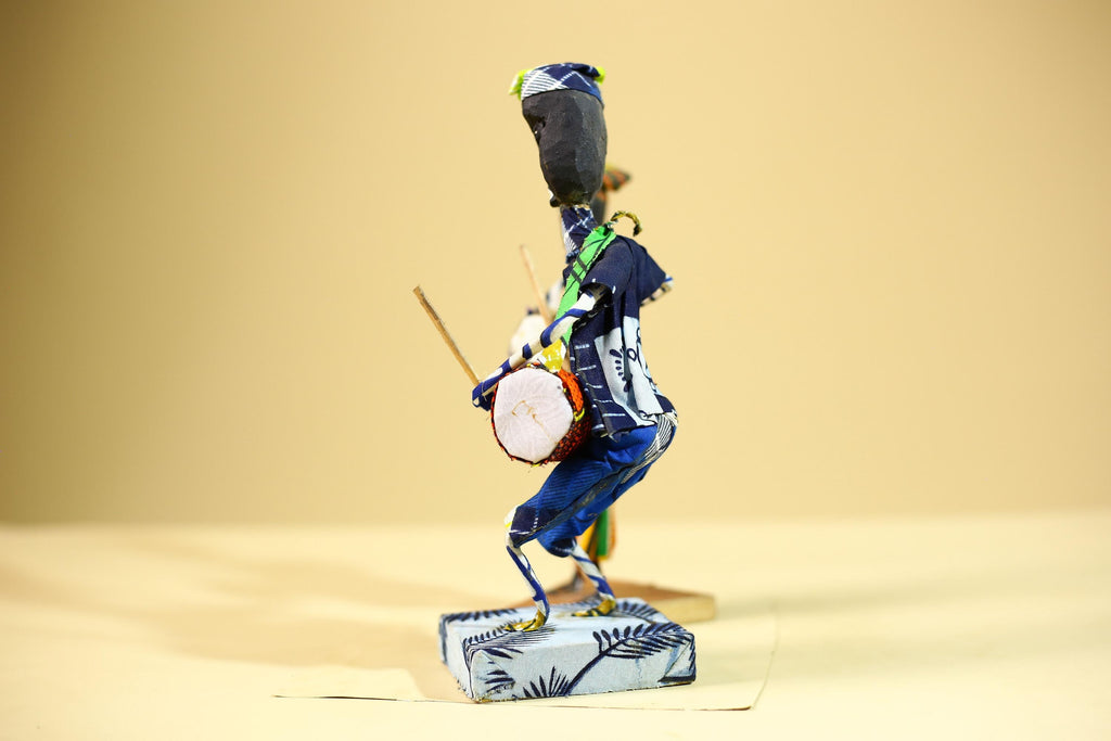 African Tribal Drummer Statues Handcrafted Wood Cloth Folk Art Decor-G5906