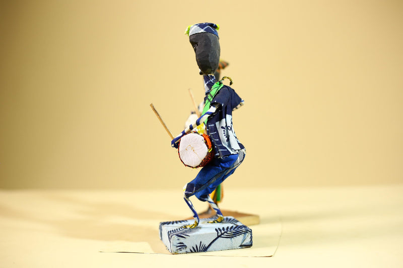 African Tribal Drummer Statues Handcrafted Wood Cloth Folk Art Decor-G5906