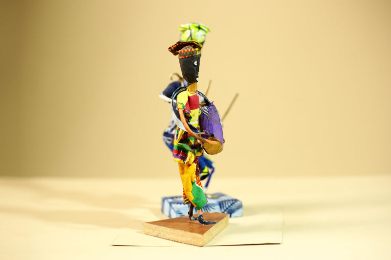 African Tribal Drummer Statues Handcrafted Wood Cloth Folk Art Decor-G5906