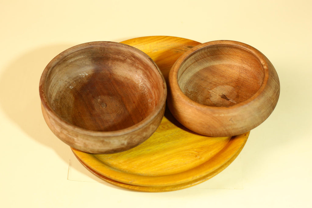 African Handcrafted Wooden Bowls and Plates Set Rustic Tribal Decor-G5907