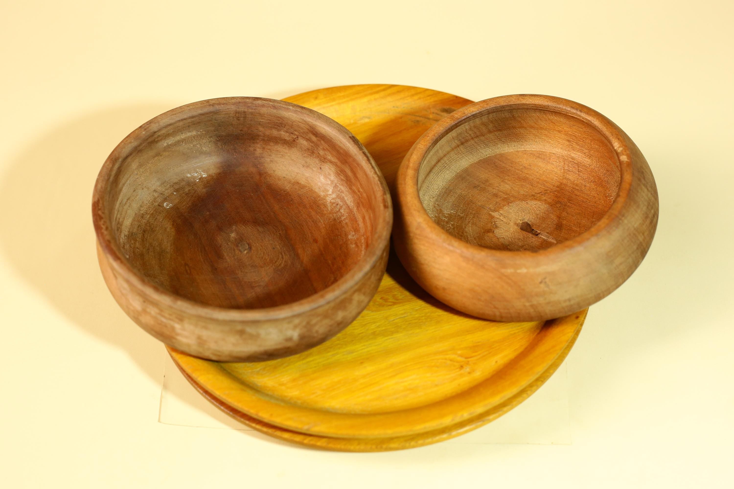 African Handcrafted Wooden Bowls and Plates Set Rustic Tribal Decor-G5907