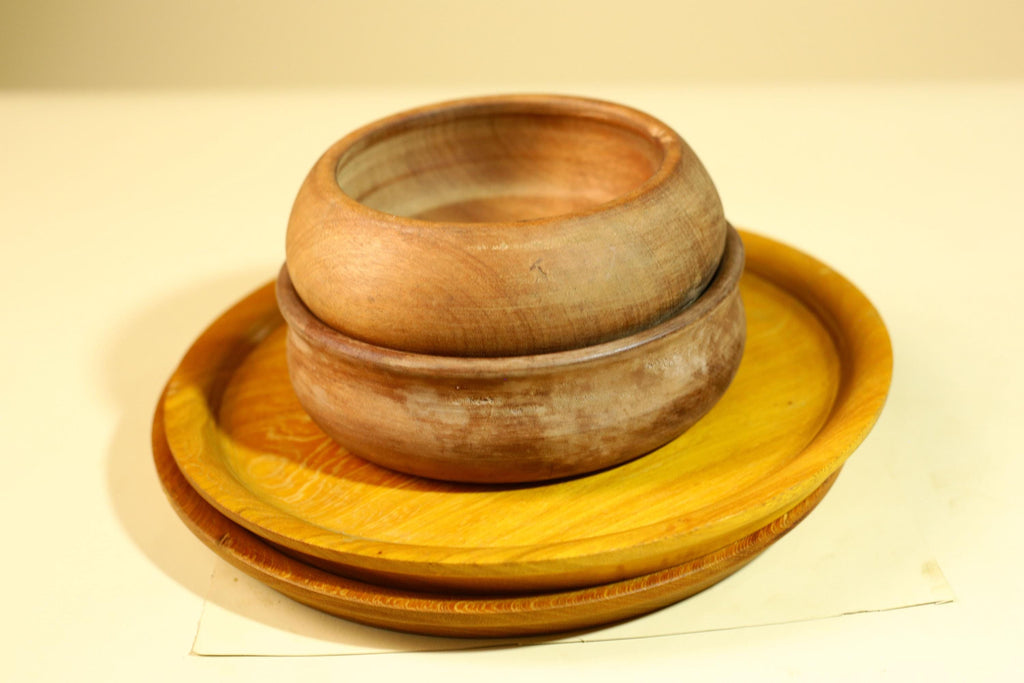 African Handcrafted Wooden Bowls and Plates Set Rustic Tribal Decor-G5907