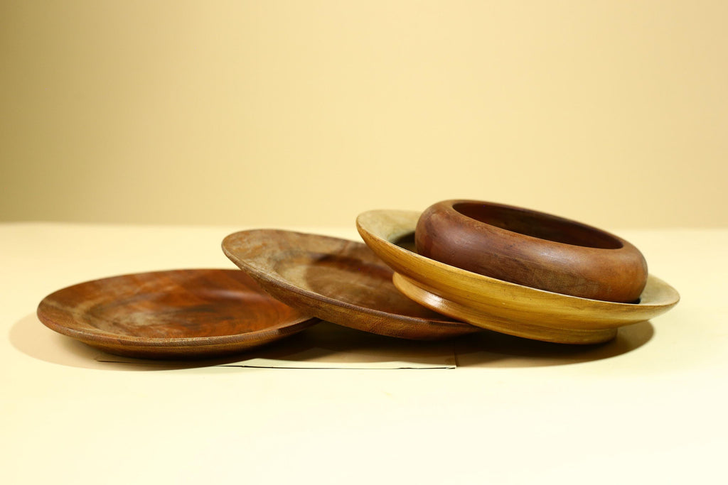 African Handcrafted Wooden Bowls and Plates Set Rustic Tribal Decor-G5908