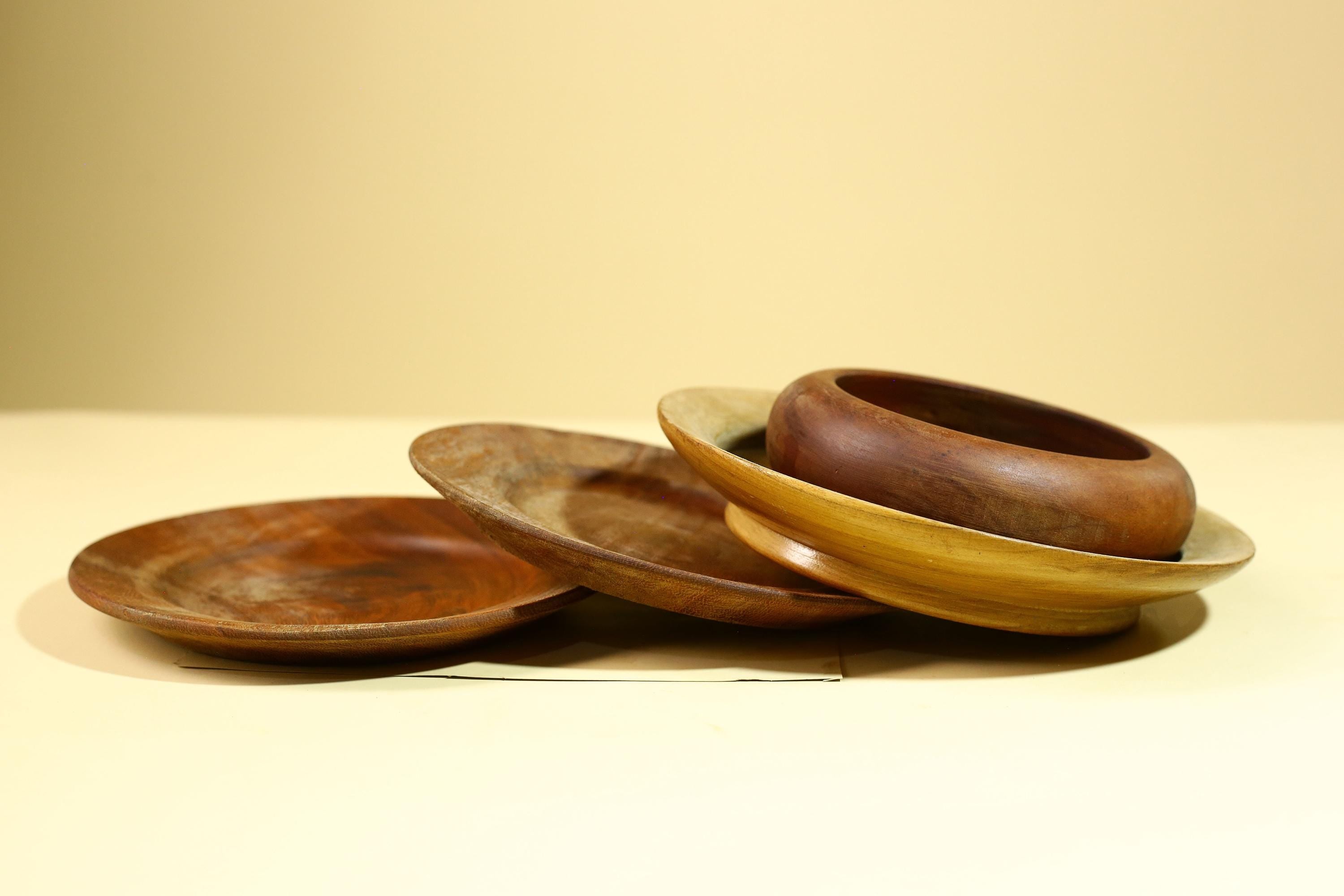 African Handcrafted Wooden Bowls and Plates Set Rustic Tribal Decor-G5908