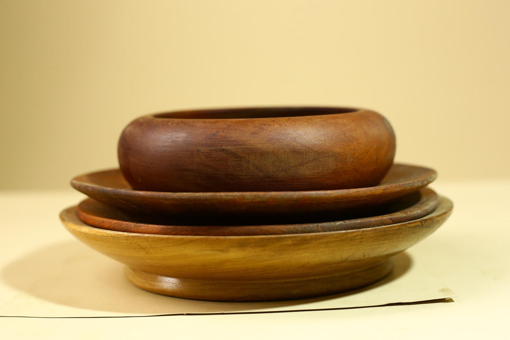 African Handcrafted Wooden Bowls and Plates Set Rustic Tribal Decor-G5908