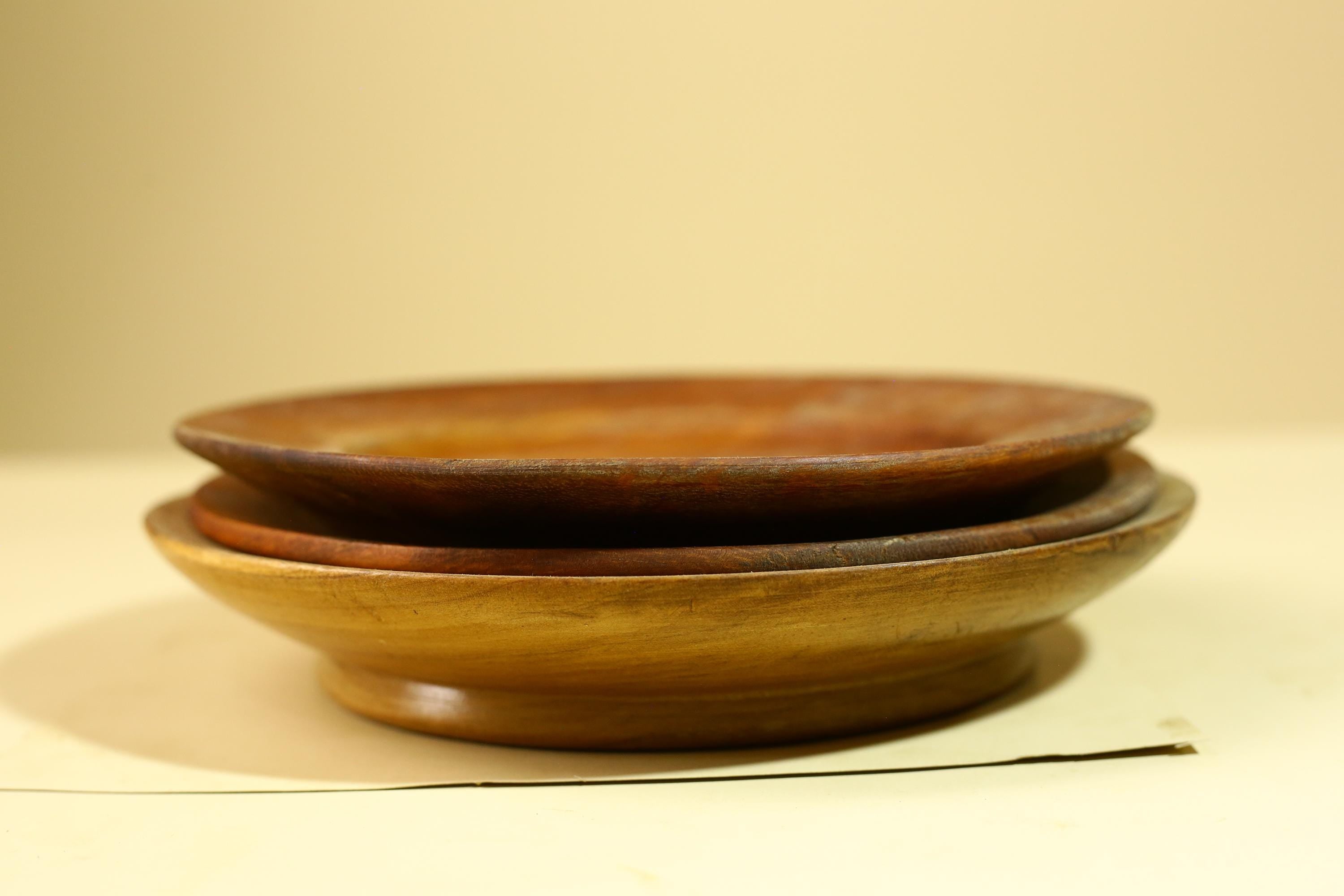 African Handcrafted Wooden Bowls and Plates Set Rustic Tribal Decor-G5908