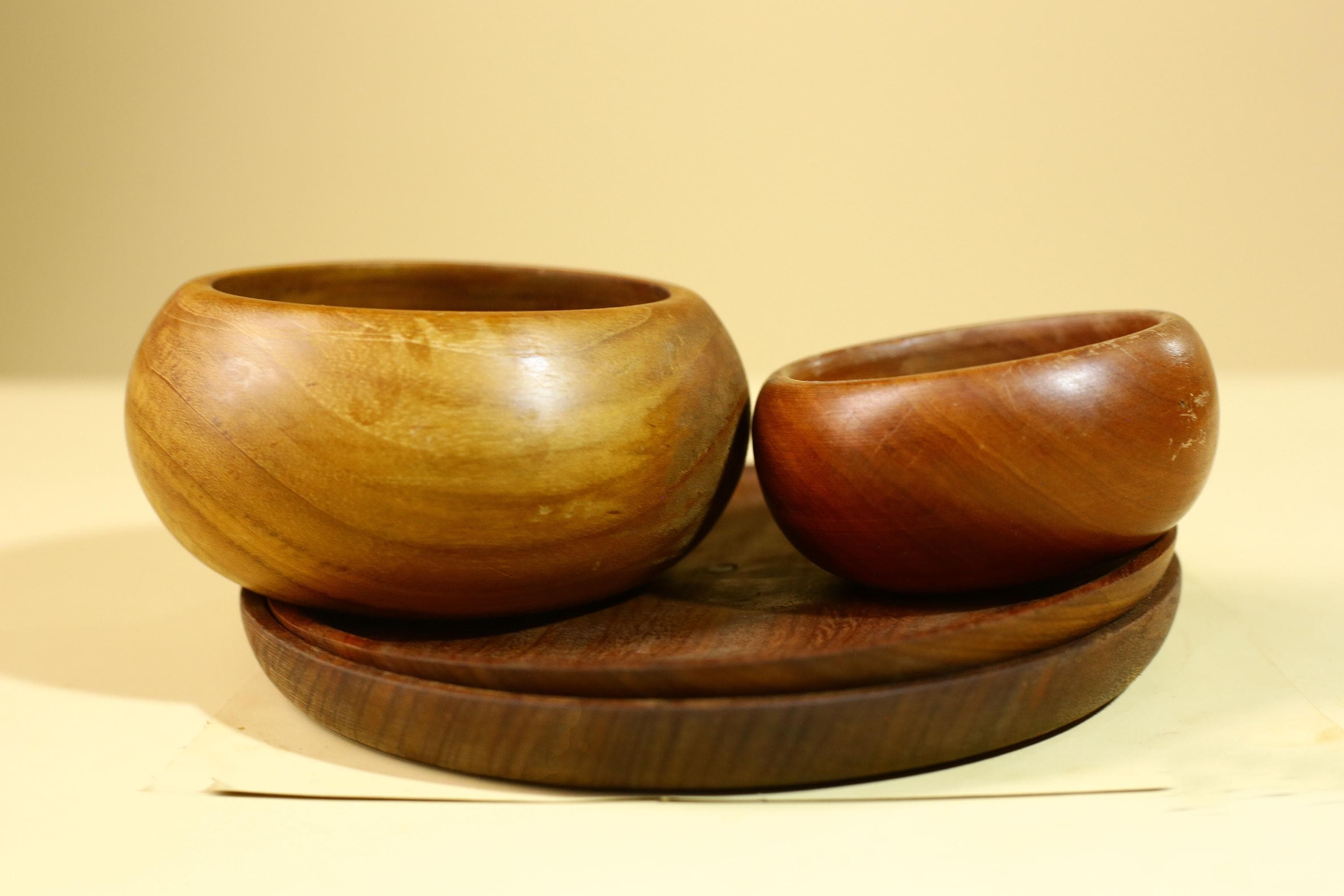 African Tribal Bowl Set Carved Wood Serving Decor West Africa Handmade-G5909