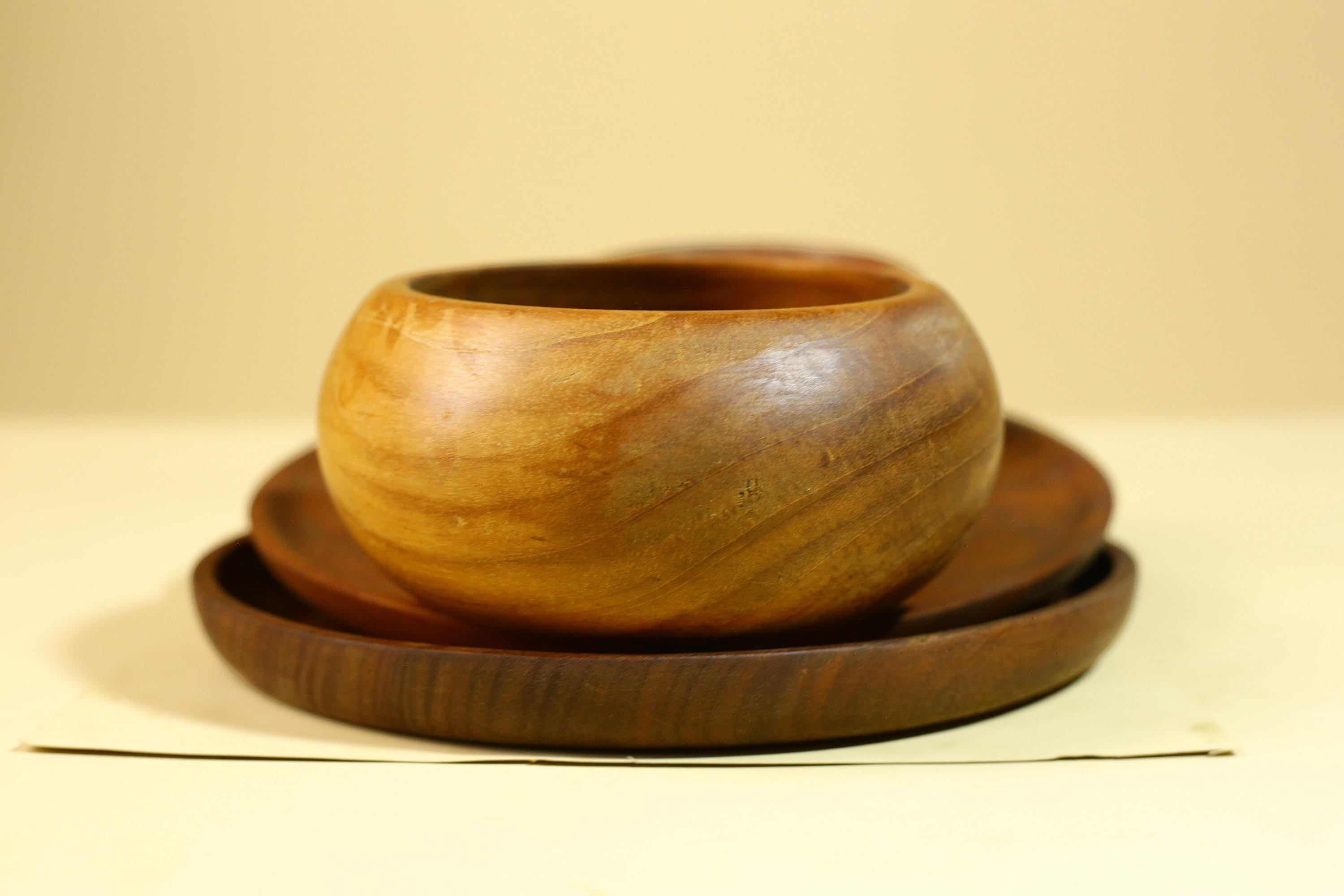 African Tribal Bowl Set Carved Wood Serving Decor West Africa Handmade-G5909