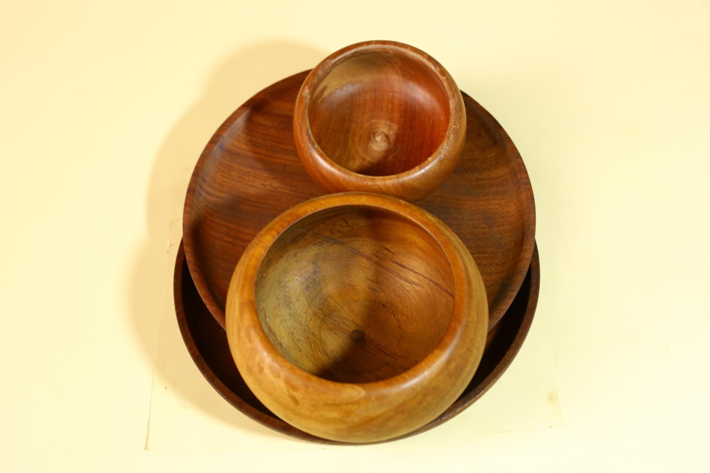 African Tribal Bowl Set Carved Wood Serving Decor West Africa Handmade-G5909