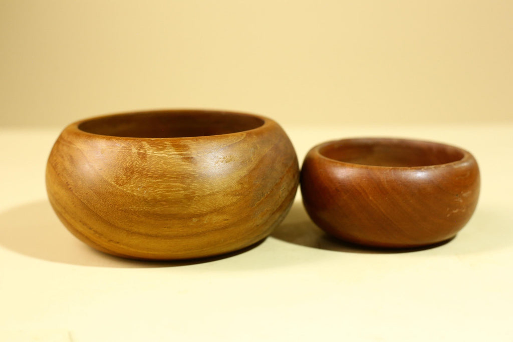 African Tribal Bowl Set Carved Wood Serving Decor West Africa Handmade-G5909