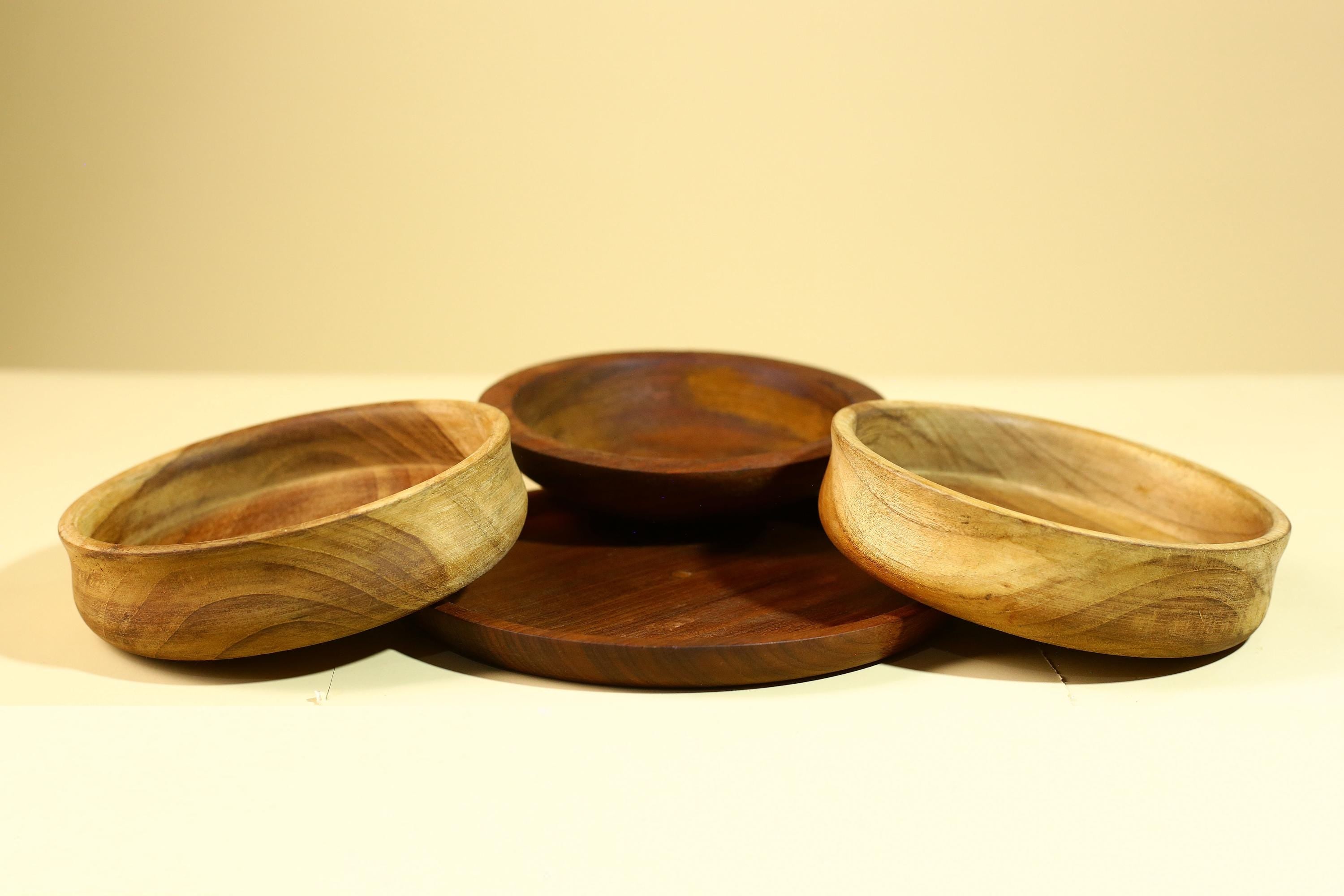 Handmade African Wood Bowl Set Carved Wooden Decor Rustic Kitchen Art-G5910