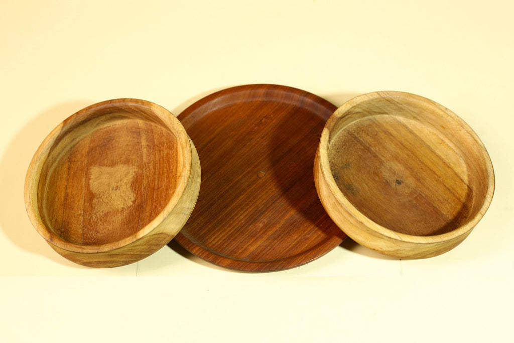 Handmade African Wood Bowl Set Carved Wooden Decor Rustic Kitchen Art-G5910