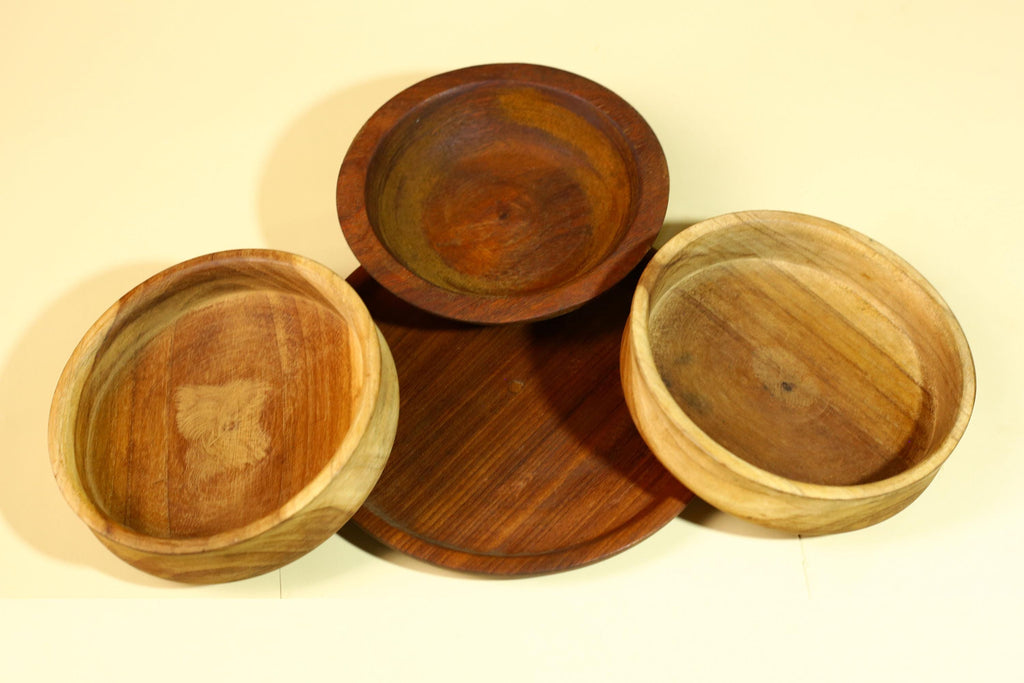 Handmade African Wood Bowl Set Carved Wooden Decor Rustic Kitchen Art-G5910