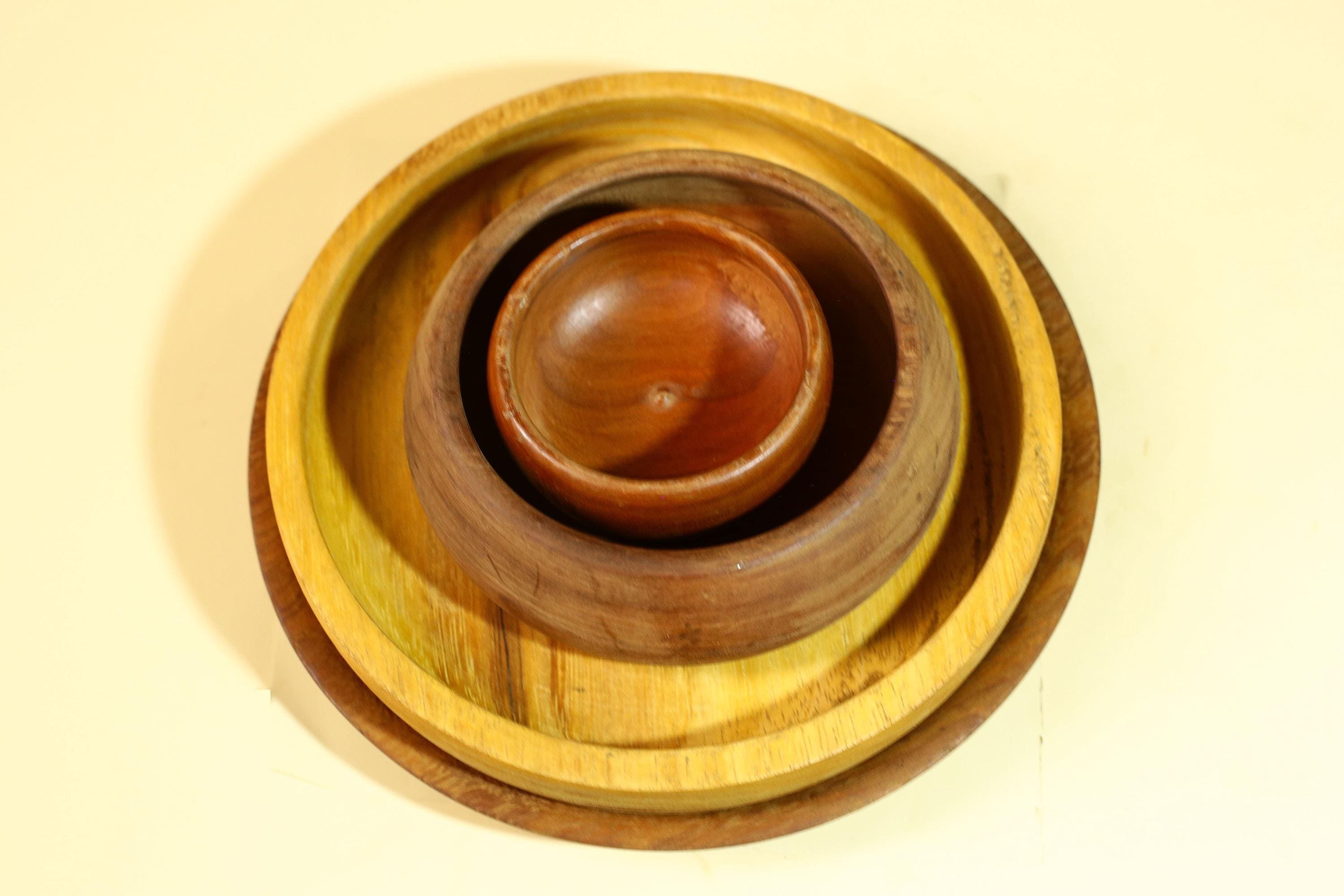 Vintage Carved Wood Bowl Set Rustic Handmade Wooden Kitchen Serving-G5911