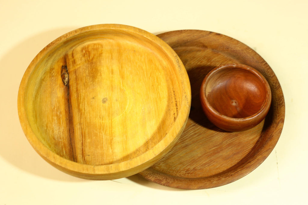 Vintage Carved Wood Bowl Set Rustic Handmade Wooden Kitchen Serving-G5911