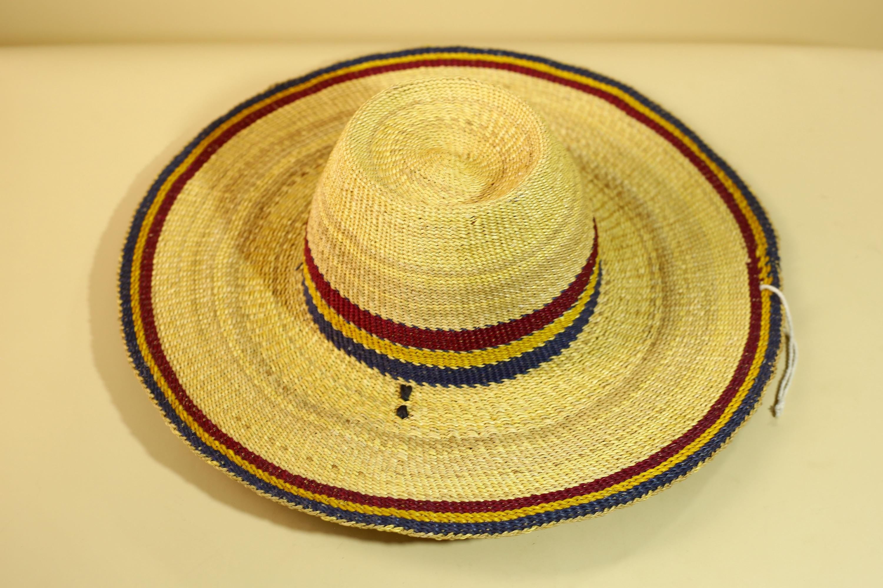 African Woven Hat Straw Tribal Sun Hat Handcrafted West Africa Decor-G5913