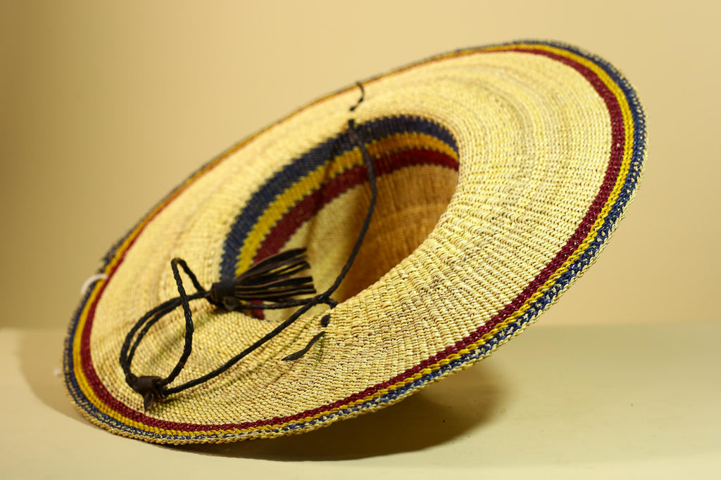 African Woven Hat Straw Tribal Sun Hat Handcrafted West Africa Decor-G5913
