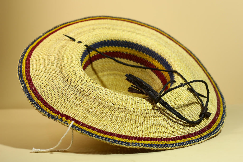 African Woven Hat Straw Tribal Sun Hat Handcrafted West Africa Decor-G5913