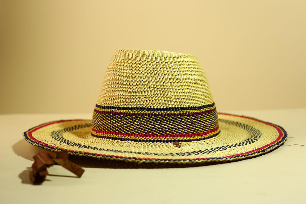 African Woven Hat Handcrafted Straw Tribal Sun Hat West Africa-G5914