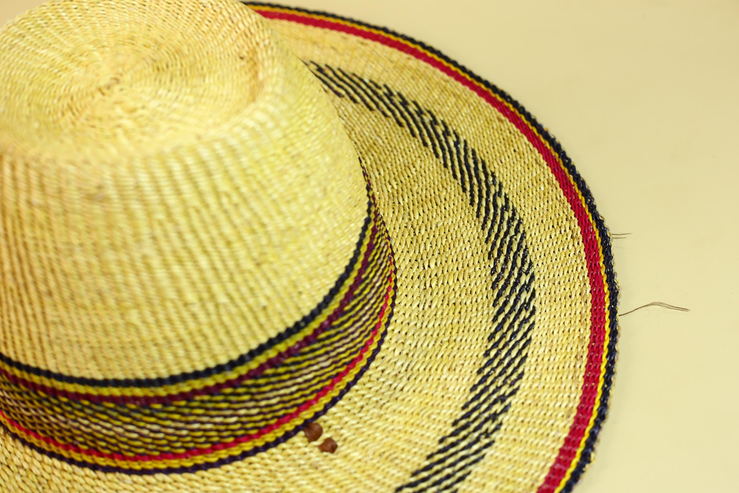 African Woven Hat Handcrafted Straw Tribal Sun Hat West Africa-G5914