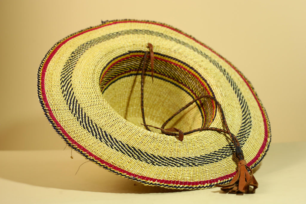 African Woven Hat Handcrafted Straw Tribal Sun Hat West Africa-G5914