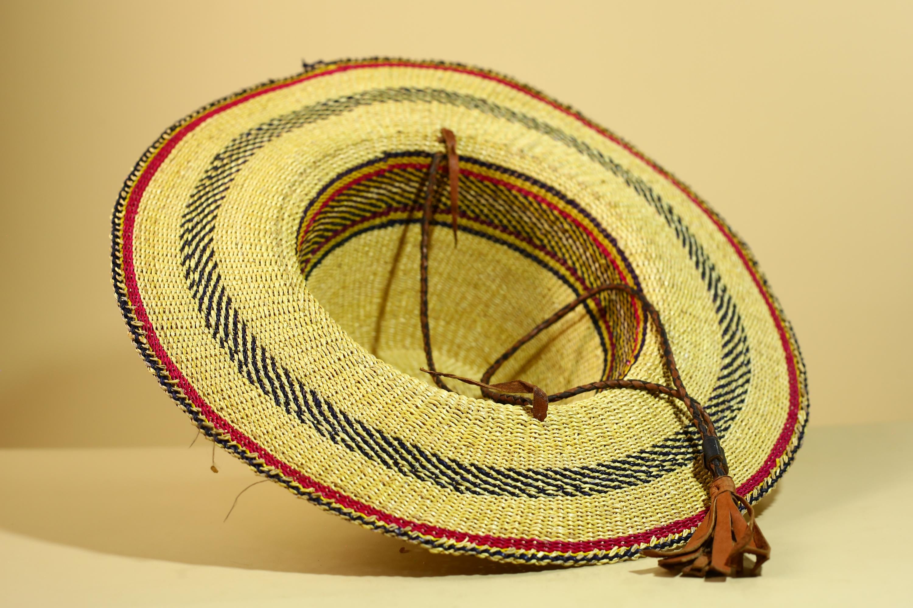 African Woven Hat Handcrafted Straw Tribal Sun Hat West Africa-G5914