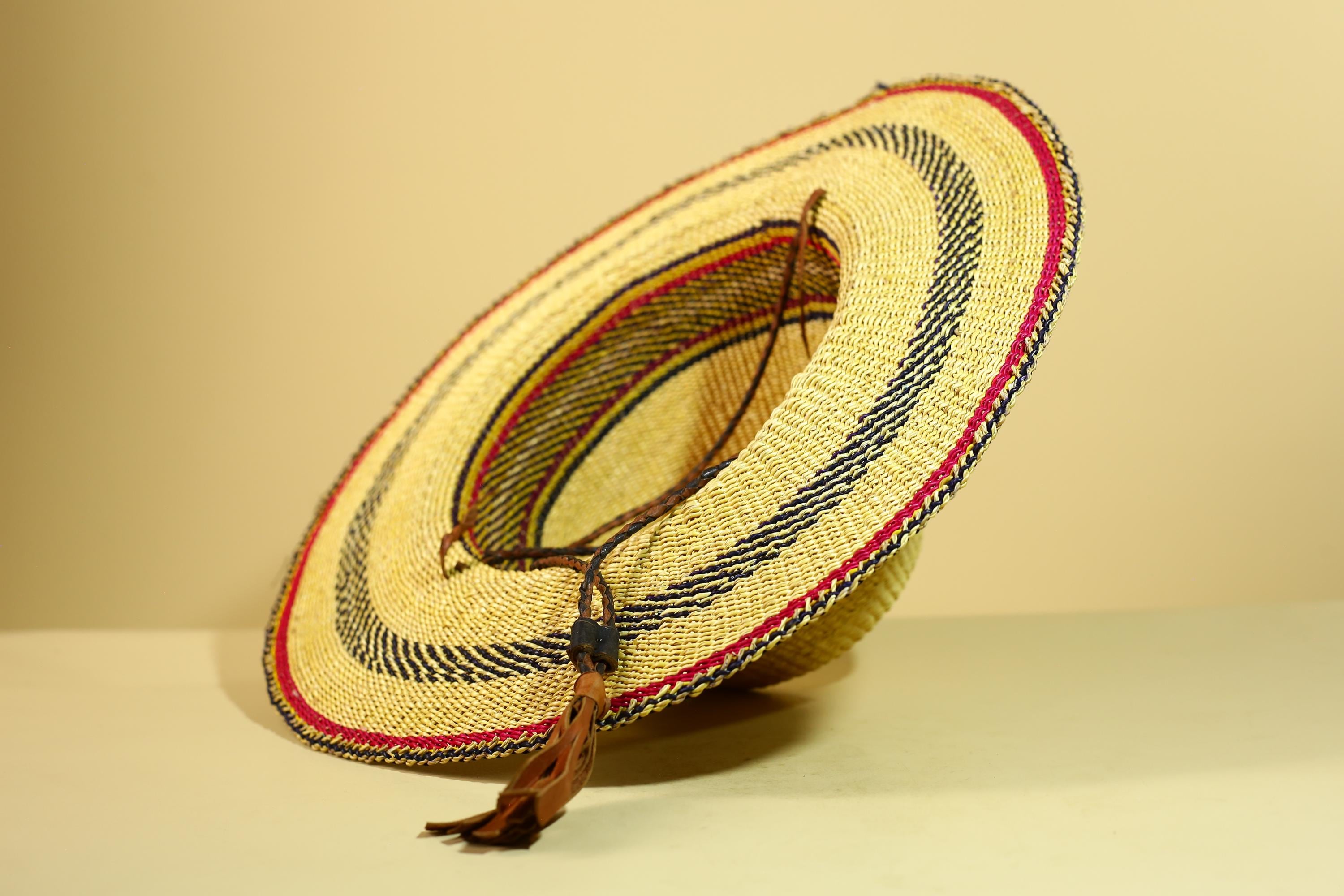 African Woven Hat Handcrafted Straw Tribal Sun Hat West Africa-G5914