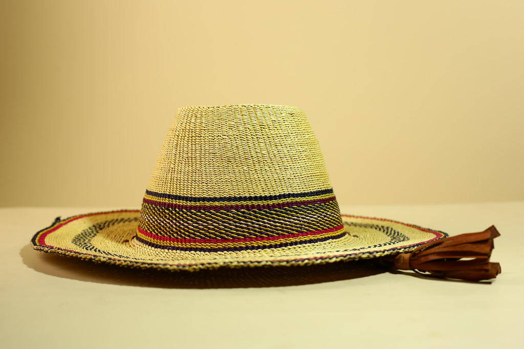 African Woven Hat Handcrafted Straw Tribal Sun Hat West Africa-G5914