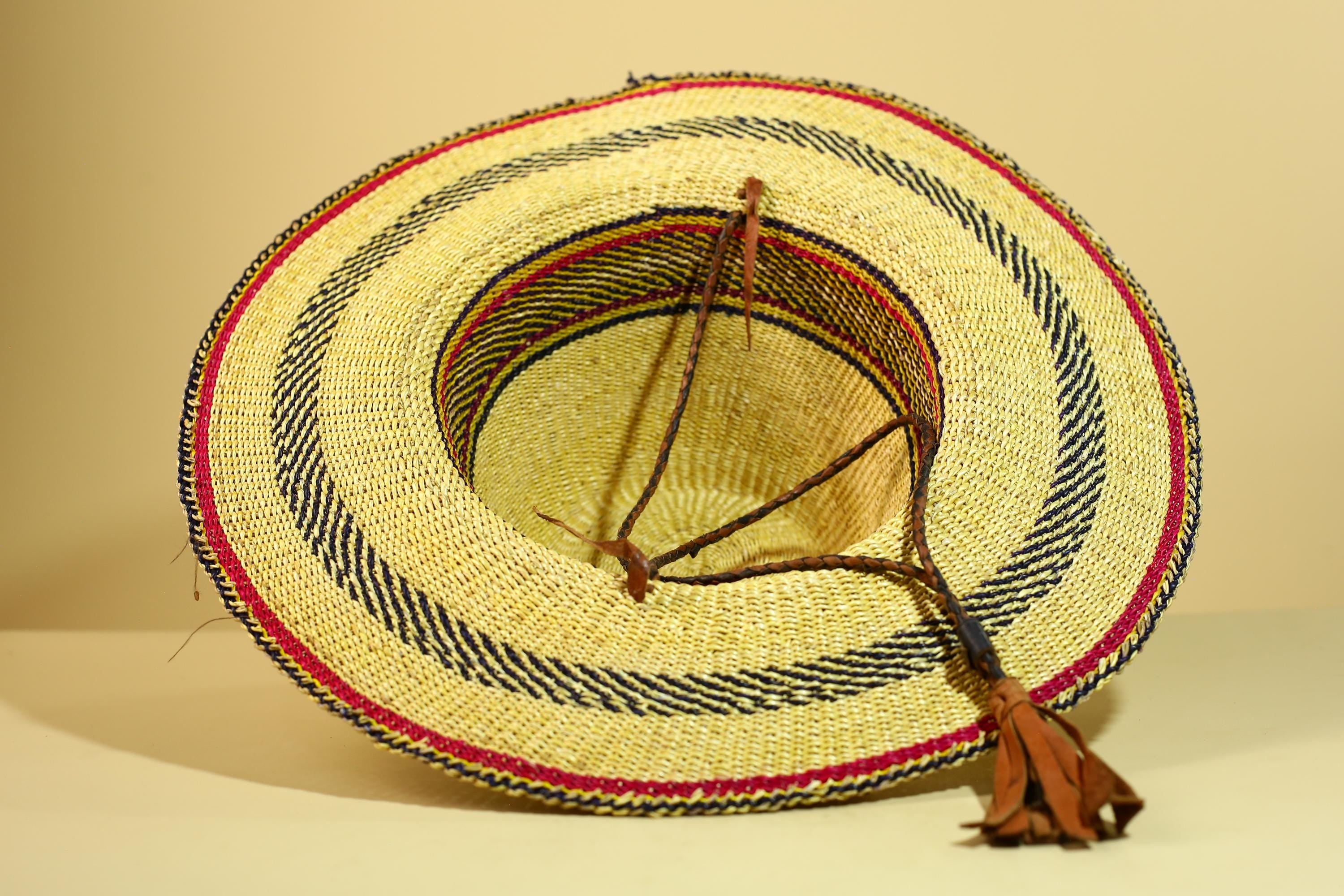African Woven Hat Handcrafted Straw Tribal Sun Hat West Africa-G5914