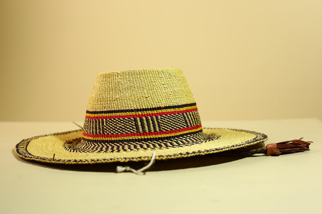 African Woven Hat Handcrafted Straw Tribal Sun Hat West Africa Style-G5915