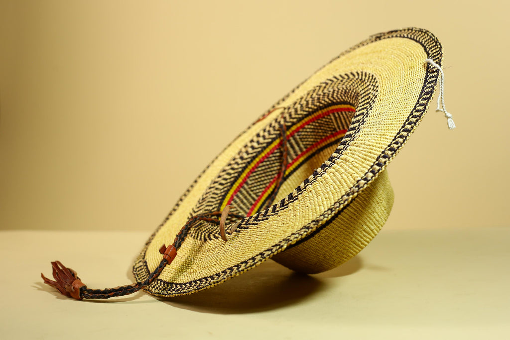 African Woven Hat Handcrafted Straw Tribal Sun Hat West Africa Style-G5915