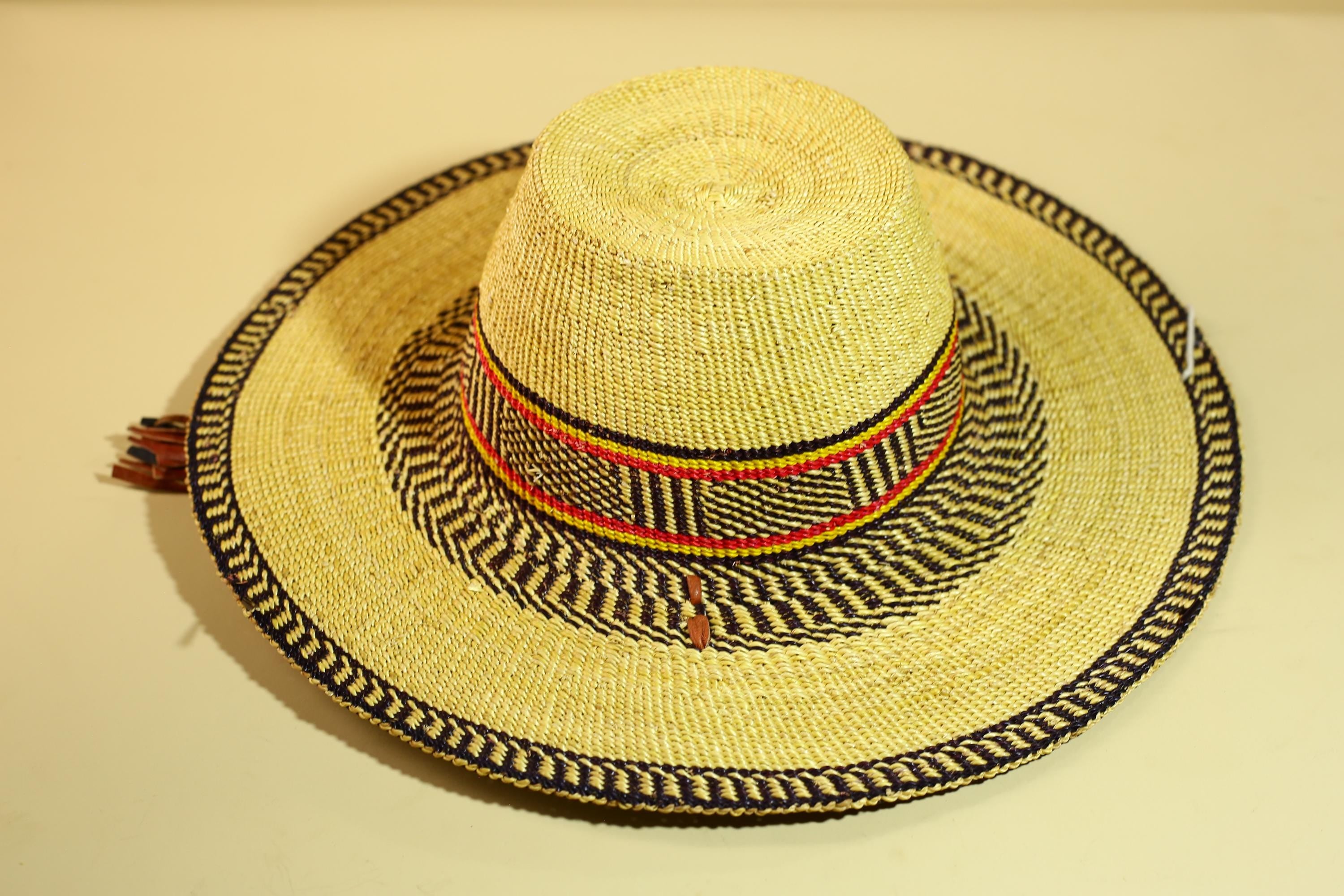 African Woven Hat Handcrafted Straw Tribal Sun Hat West Africa Style-G5915