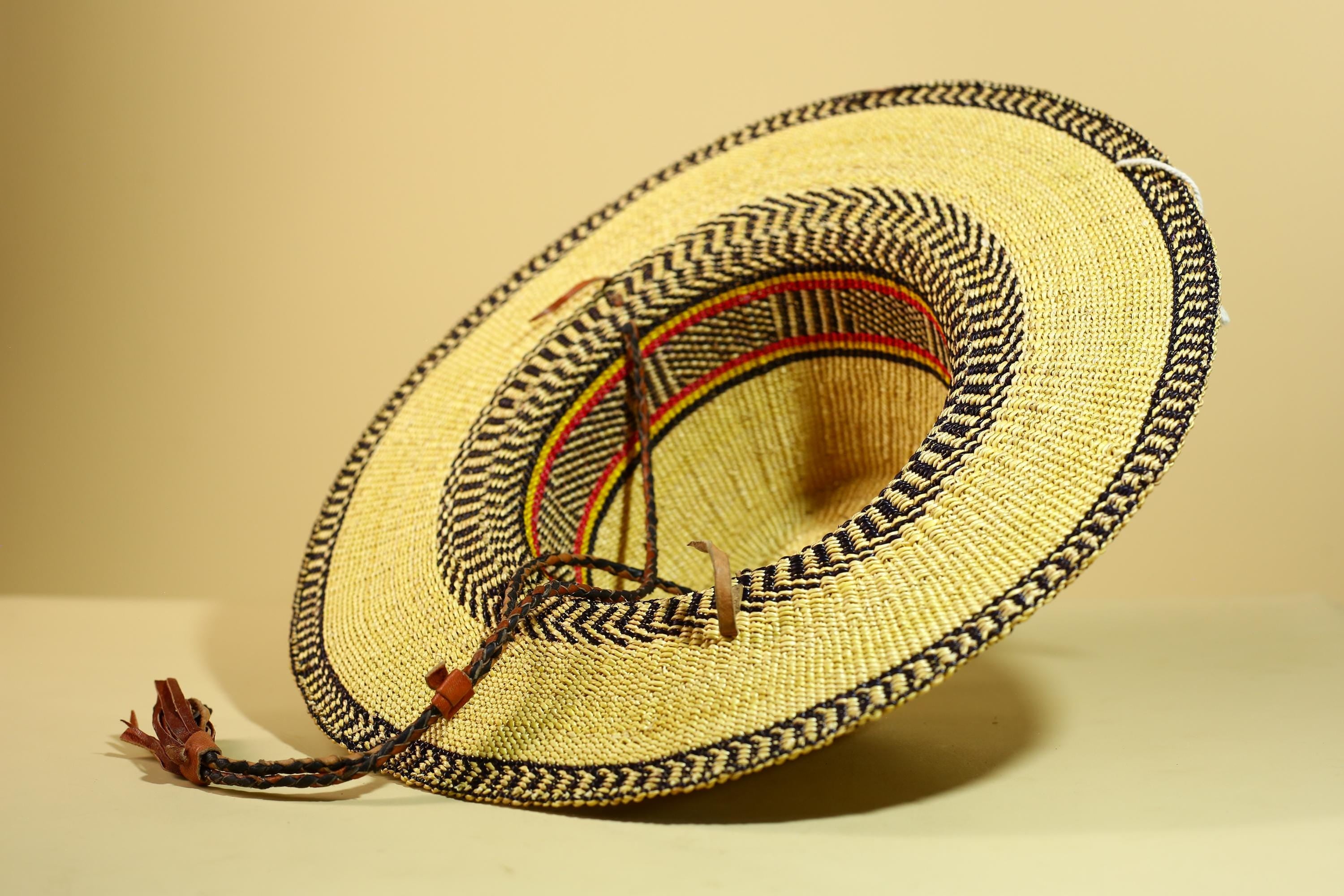 African Woven Hat Handcrafted Straw Tribal Sun Hat West Africa Style-G5915