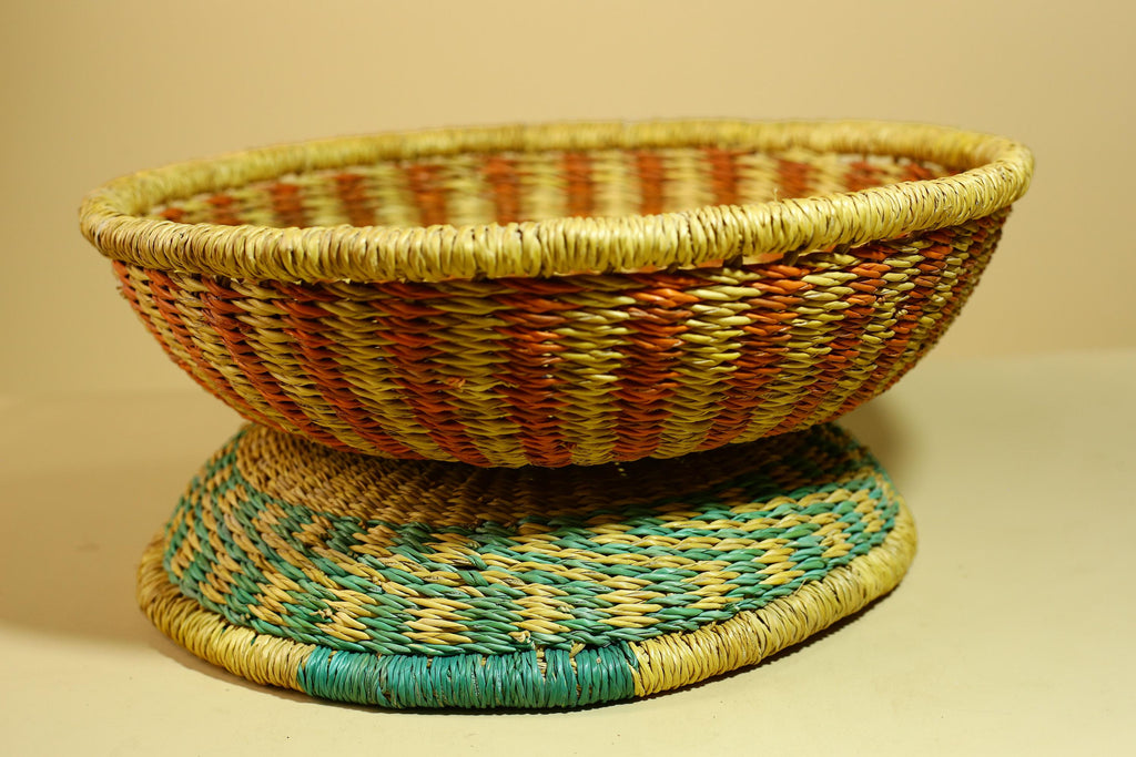 African Woven Basket Handmade Straw Storage Basket with Colorful Lid-G5916