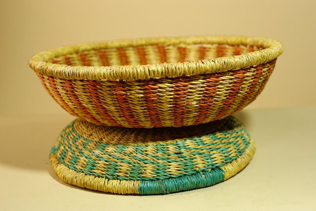 African Woven Basket Handmade Straw Storage Basket with Colorful Lid-G5916