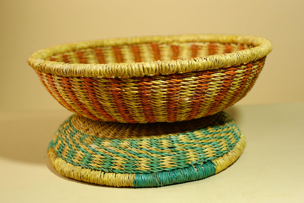 African Woven Basket Handmade Straw Storage Basket with Colorful Lid-G5916