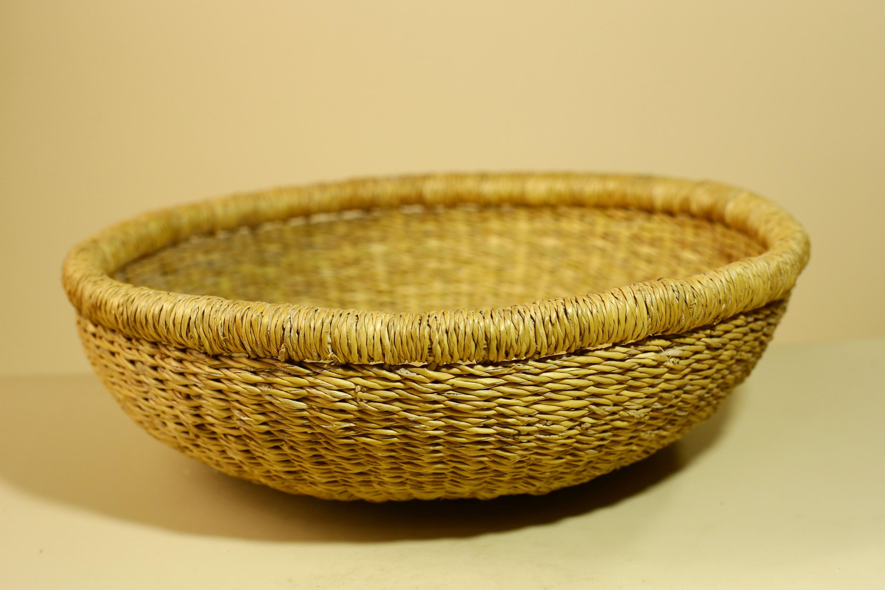 African Woven Basket Natural Straw Handmade Storage Tribal Decor-G5918