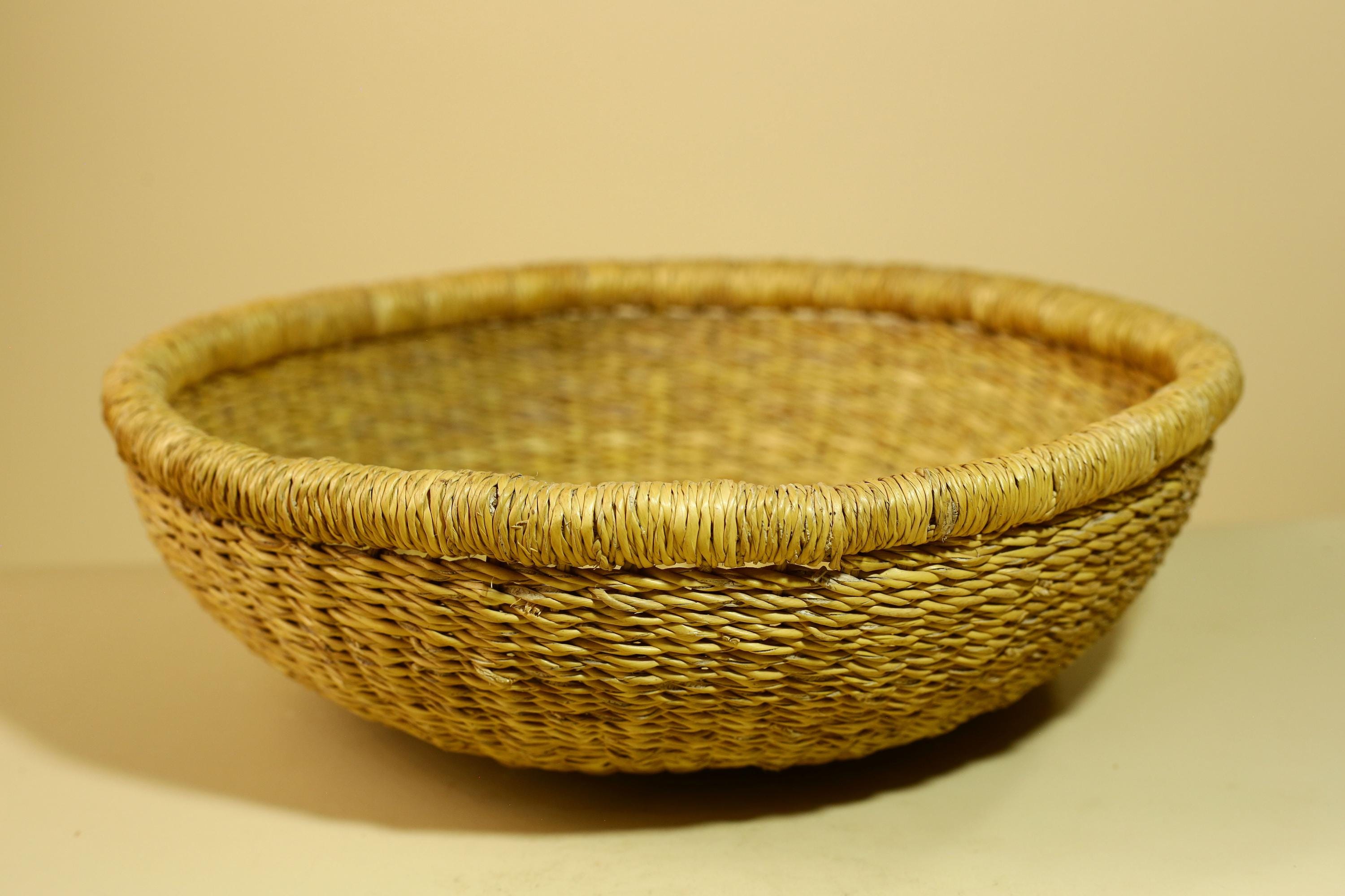 African Woven Basket Natural Straw Handmade Storage Tribal Decor-G5918