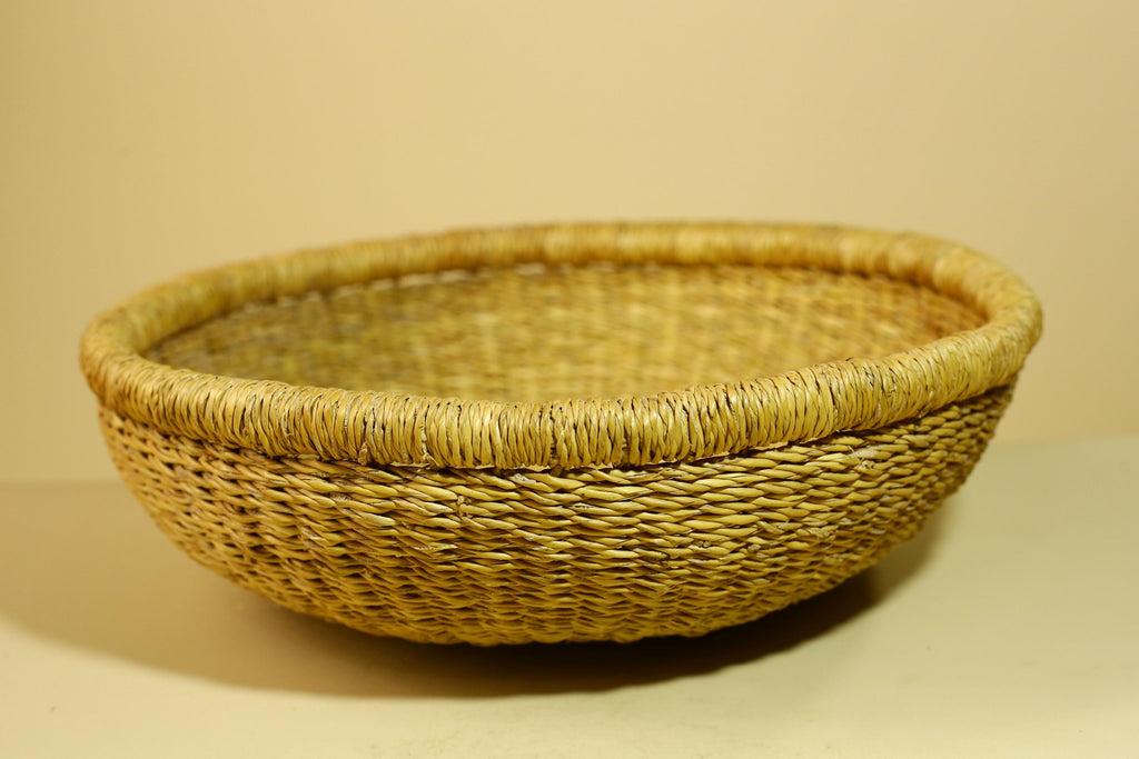 African Woven Basket Natural Straw Handmade Storage Tribal Decor-G5918