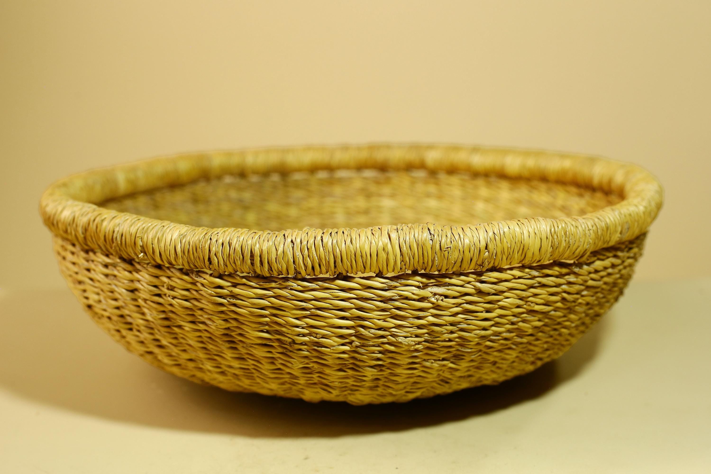 African Woven Basket Natural Straw Handmade Storage Tribal Decor-G5918